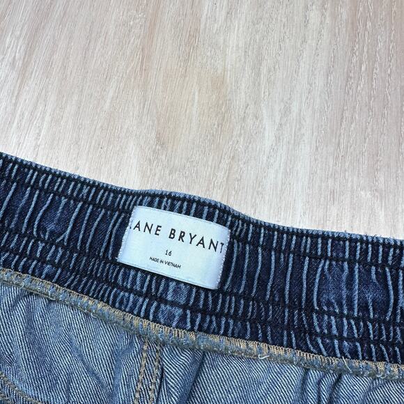 Lane Bryant Pull On Wide Leg Distressed Ripped Drawstring Elastic Waist Jeans 16 - Picture 14 of 16